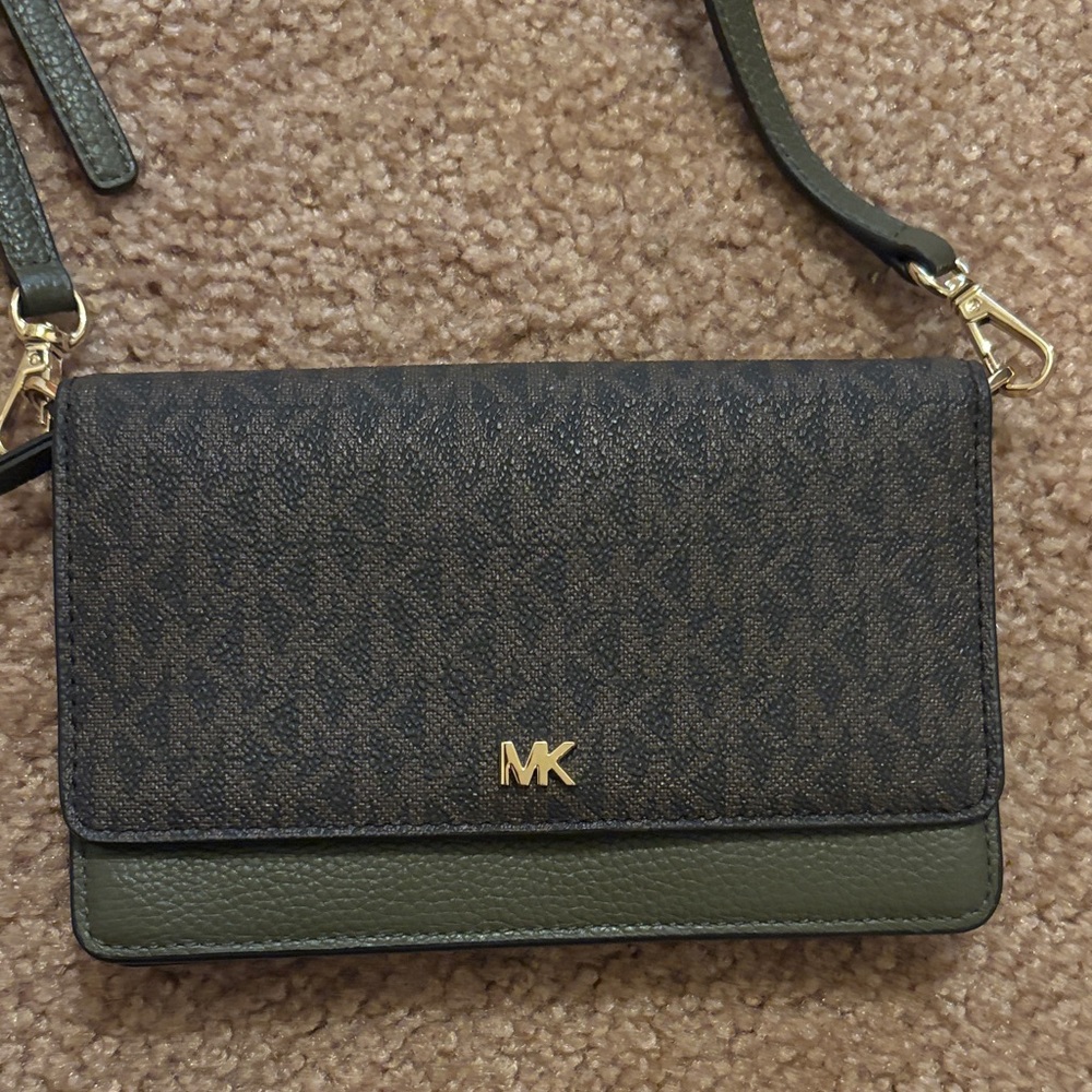 Michael Kors Dark Brown and Olive Crossbody Bag
